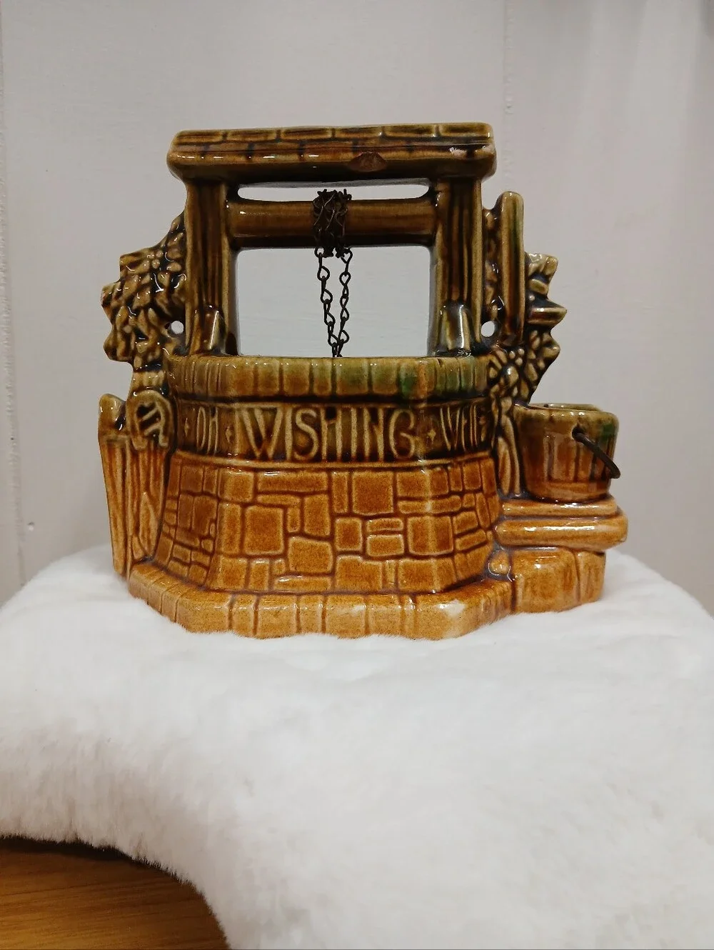 Vintage McCoy Pottery Ceramic Wishing Well Planter - Brown/Green Glaze